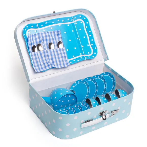 Blue Polka Dot Tin Tea Set