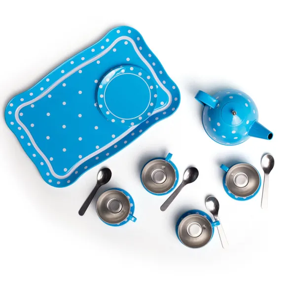Blue Polka Dot Tin Tea Set