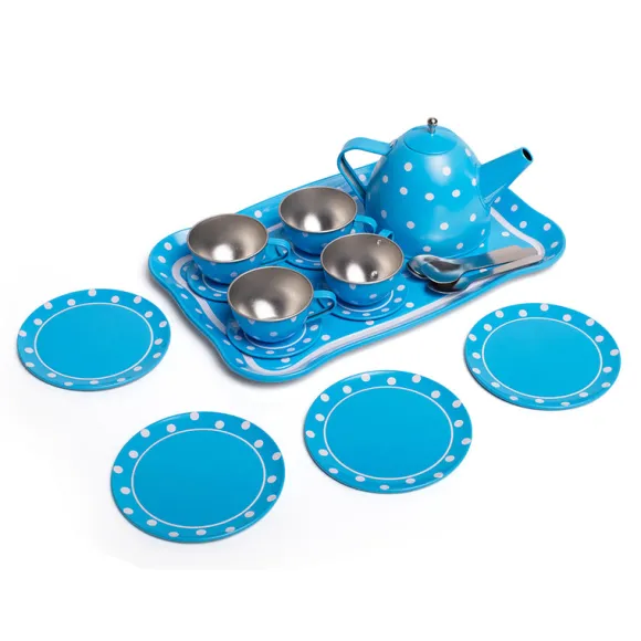 Blue Polka Dot Tin Tea Set